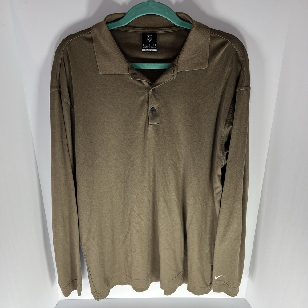 VTG Nike Golf FitDry Long Sleeve Polo Men's Large Dark Green Activewear GUC